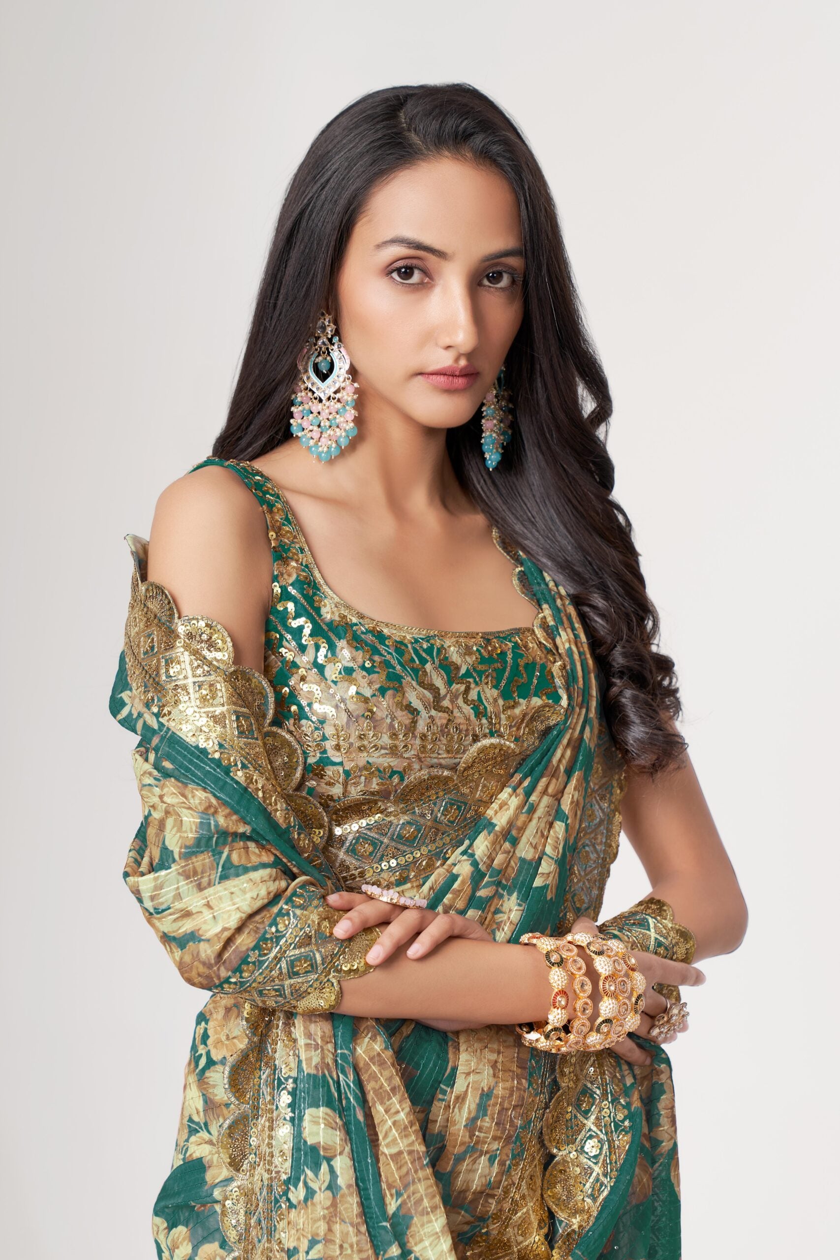 Oceanic Serenade Sequin Splendor Saree