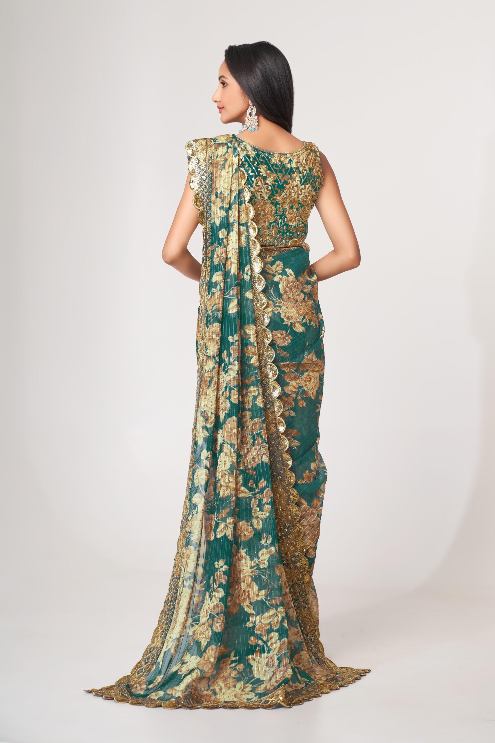 Oceanic Serenade Sequin Splendor Saree