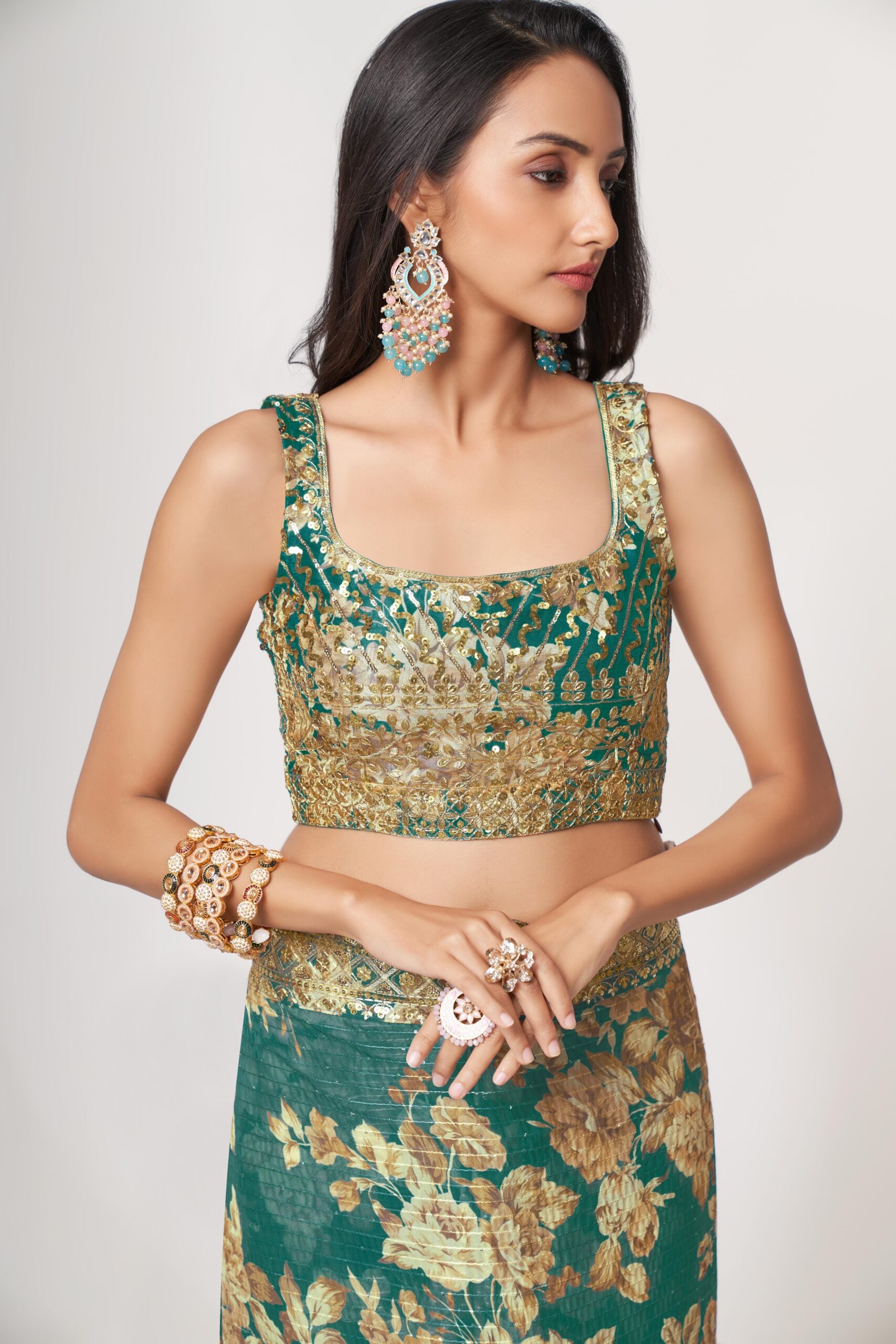 Oceanic Serenade Sequin Splendor Saree