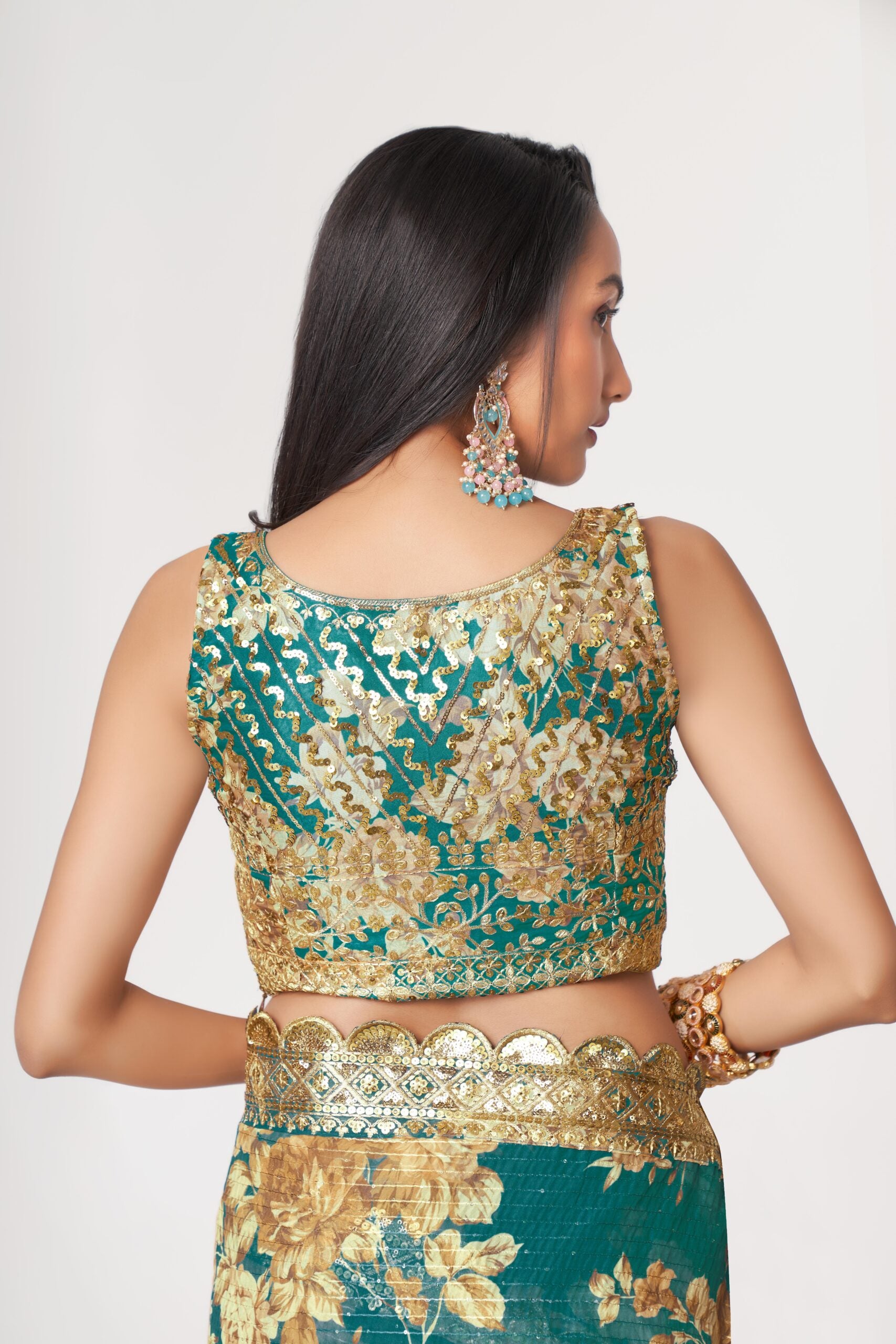 Oceanic Serenade Sequin Splendor Saree