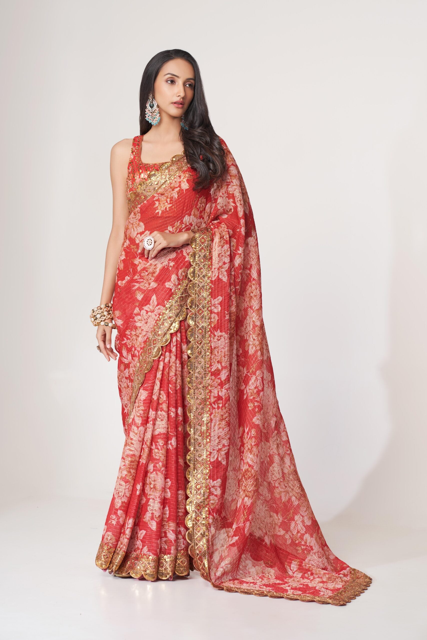 Ruby Rhapsody Organza Sparkle Saree