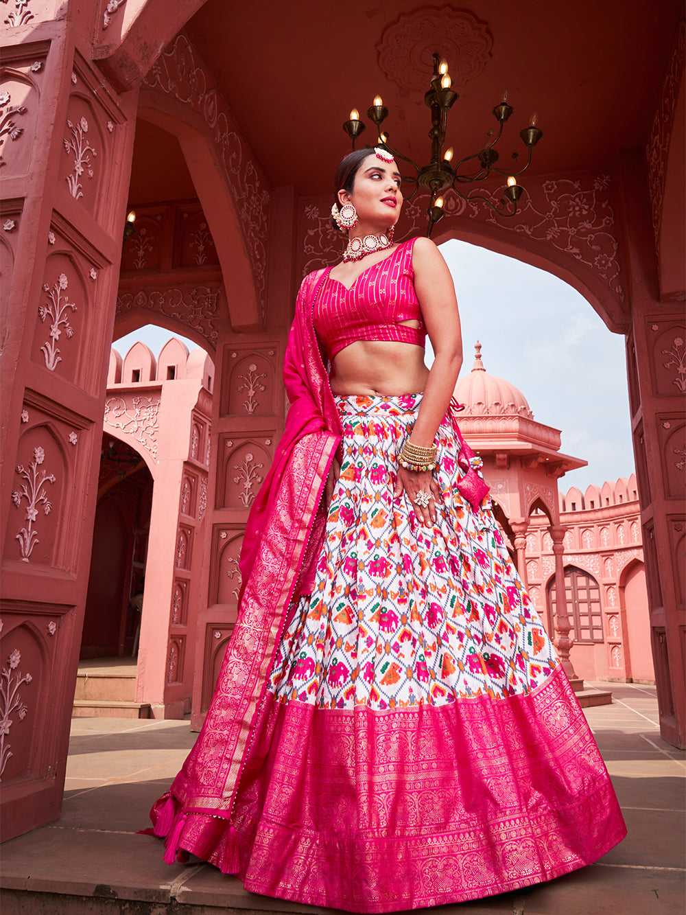 Madhuvan Mithaas Sweet Pink Delight Foil Print Lehenga Choli in Pure Dola Silk