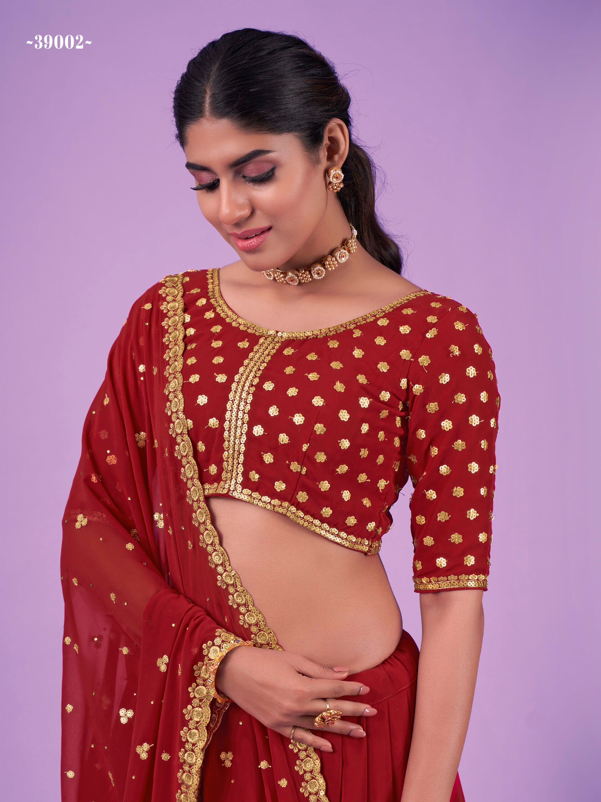 Gleaming Georgette Mukaish Work Lehenga Set