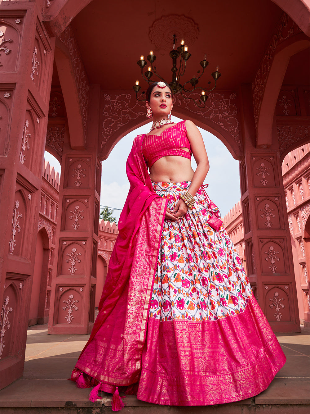 Madhuvan Mithaas Sweet Pink Delight Foil Print Lehenga Choli in Pure Dola Silk