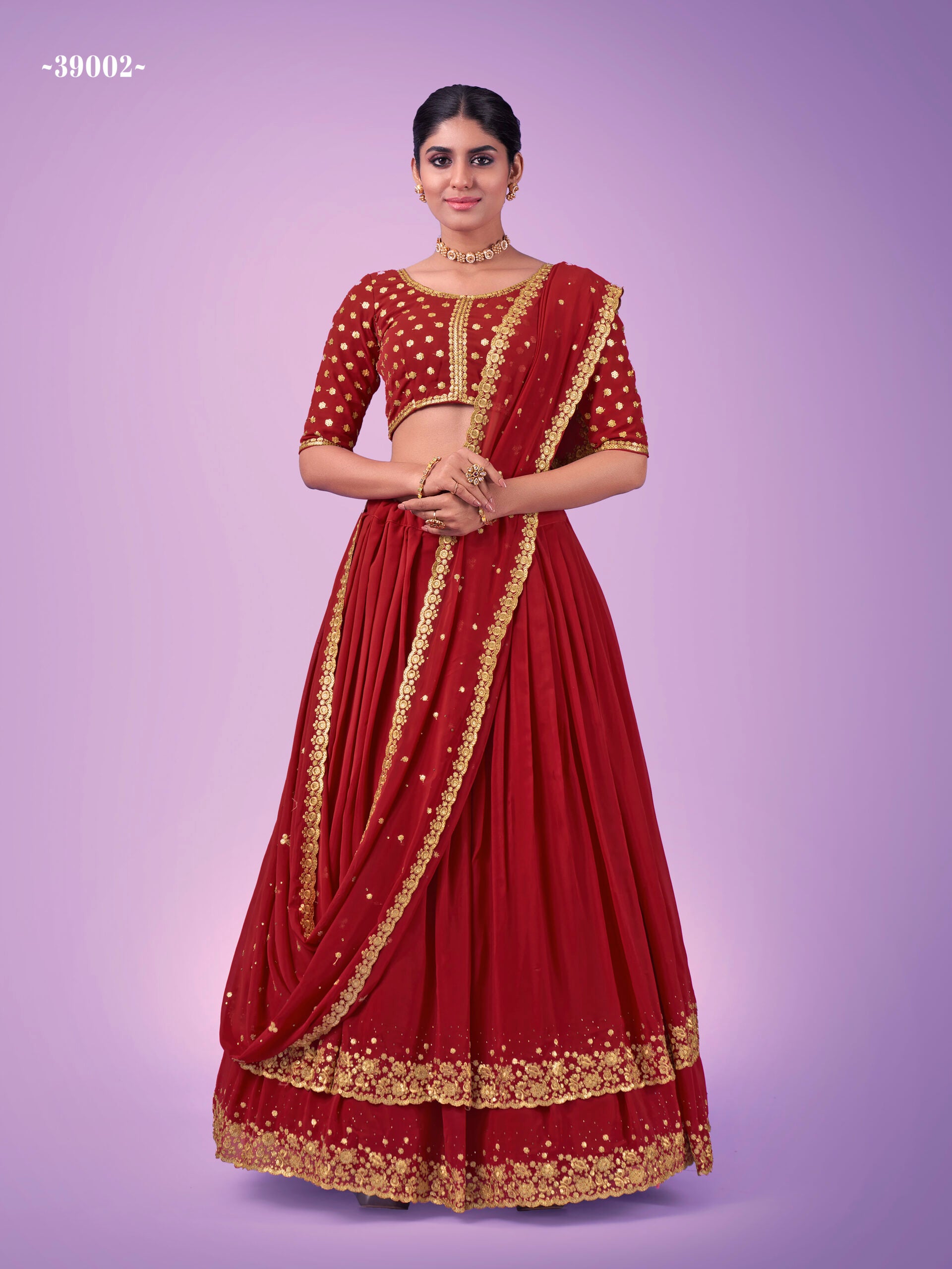 Gleaming Georgette Mukaish Work Lehenga Set