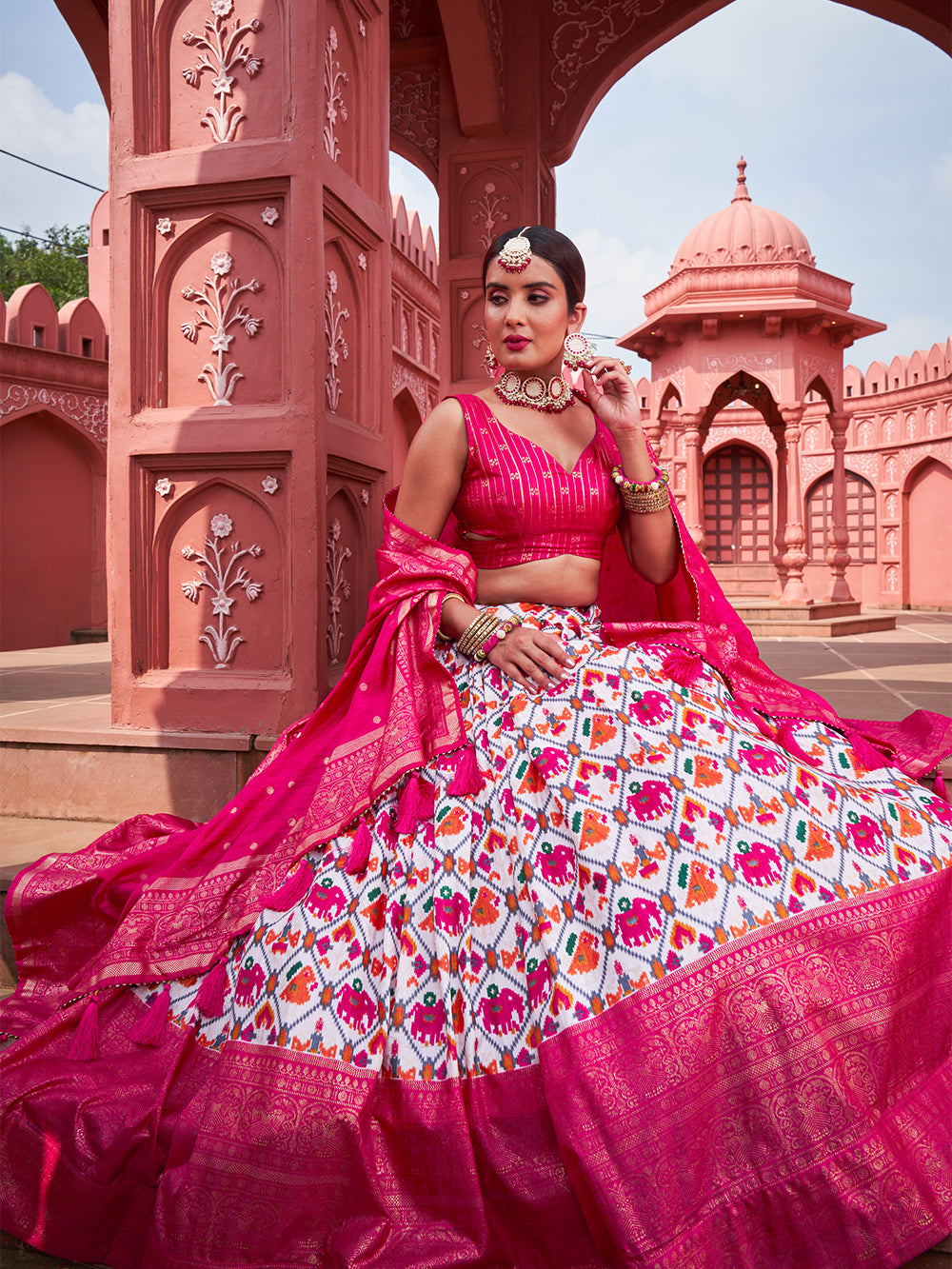 Madhuvan Mithaas Sweet Pink Delight Foil Print Lehenga Choli in Pure Dola Silk