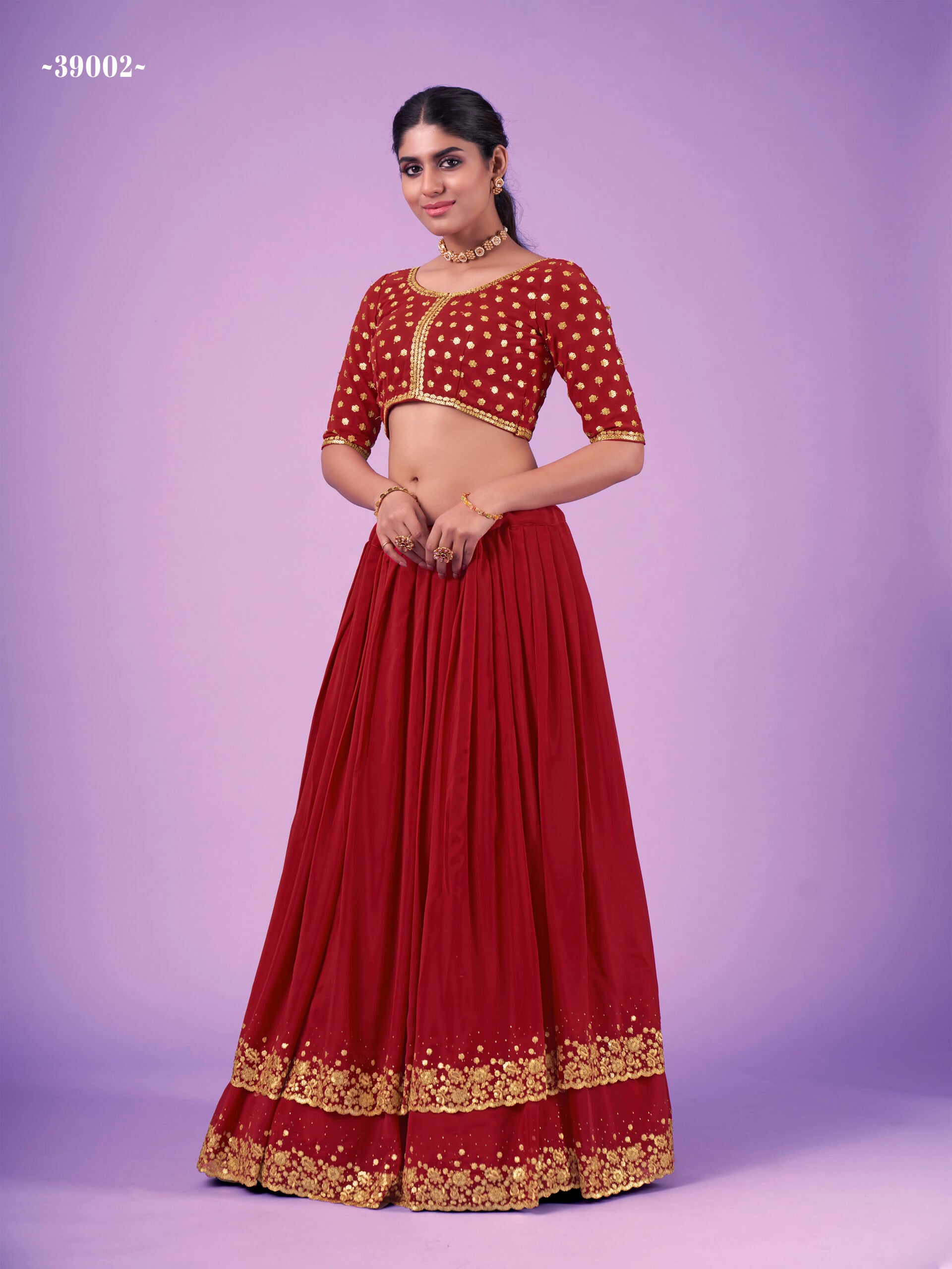 Gleaming Georgette Mukaish Work Lehenga Set