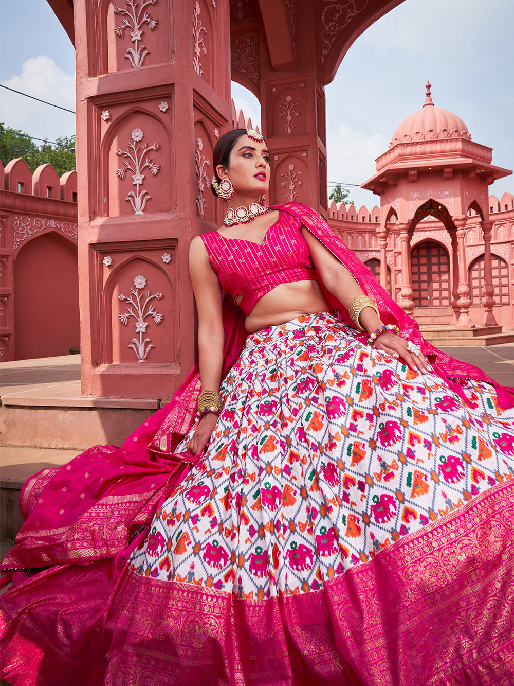 Madhuvan Mithaas Sweet Pink Delight Foil Print Lehenga Choli in Pure Dola Silk