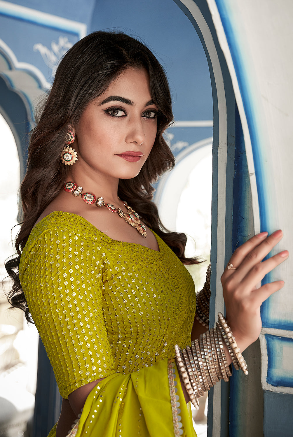 Mehndi Magic: Luxurious Threadwork and Sequin Lehenga Choli