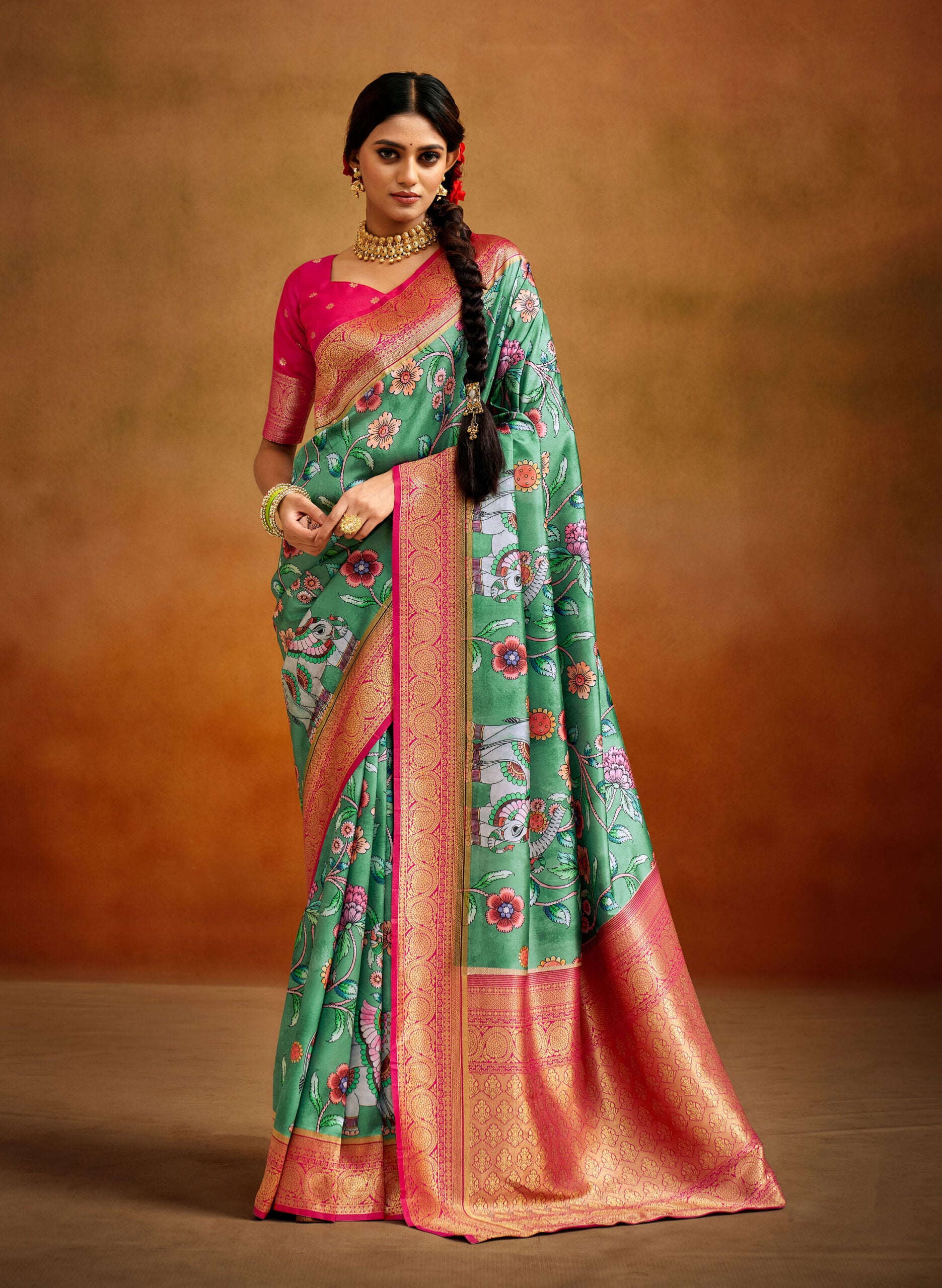 Rangoli Raas Kalamkari Banarasi Silk sarees