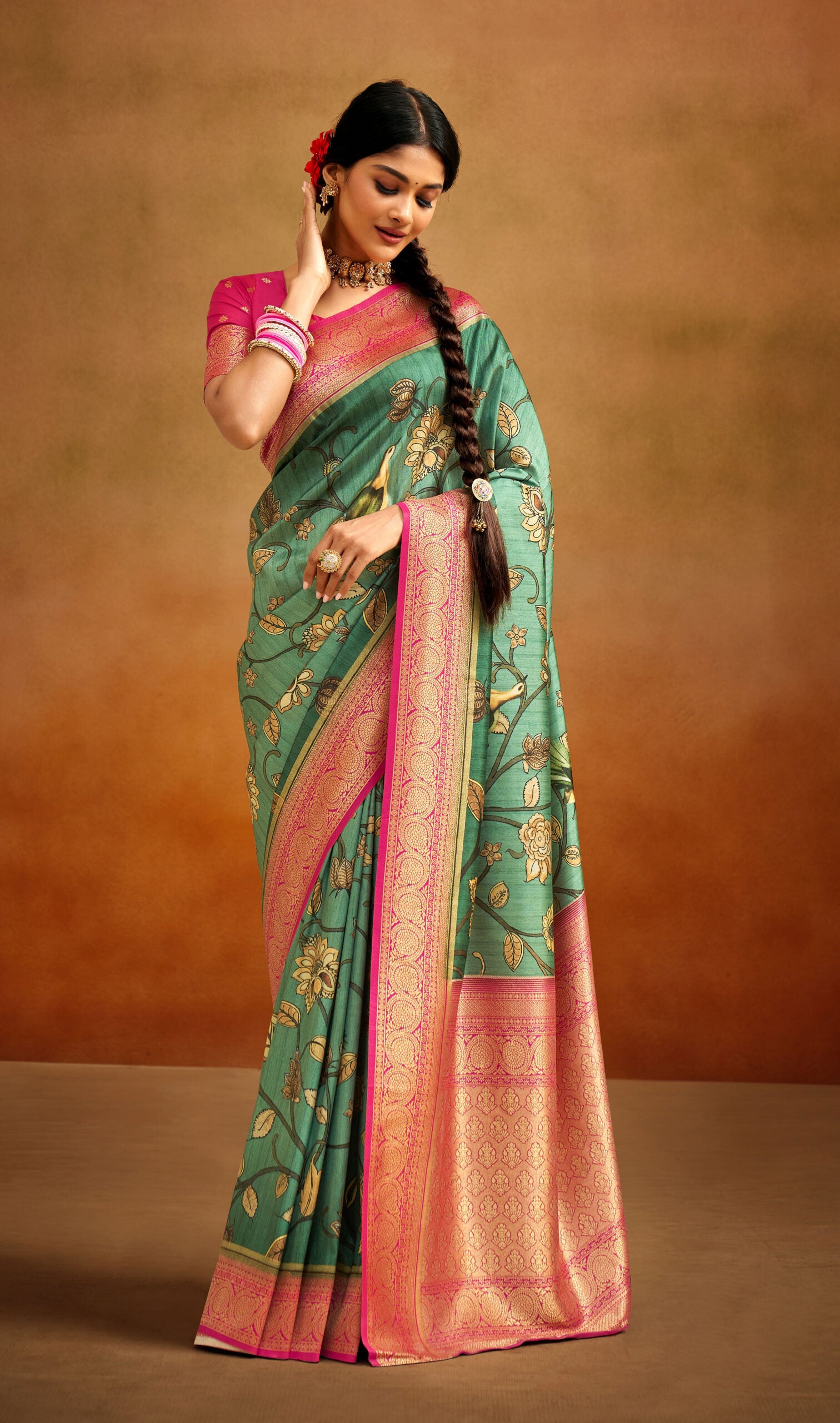 Mehandi Mantra Kalamkari Banarasi Silk sarees