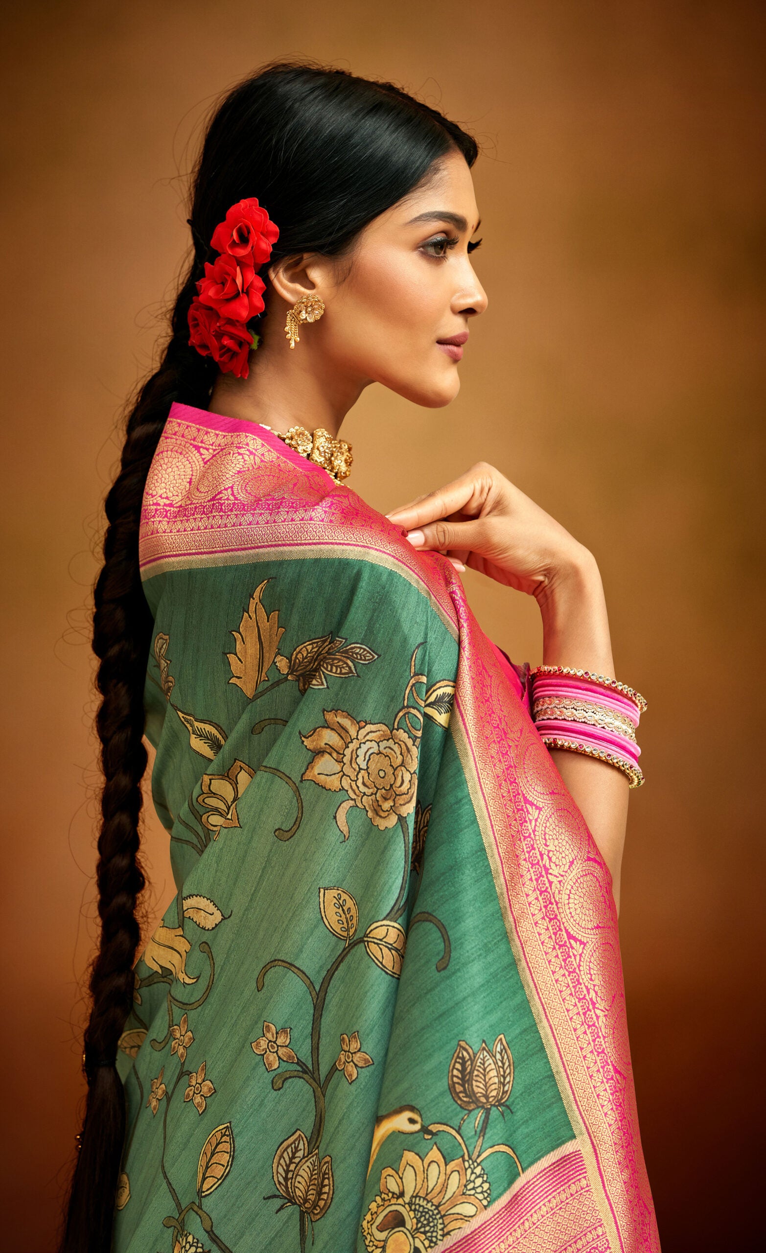 Mehandi Mantra Kalamkari Banarasi Silk sarees