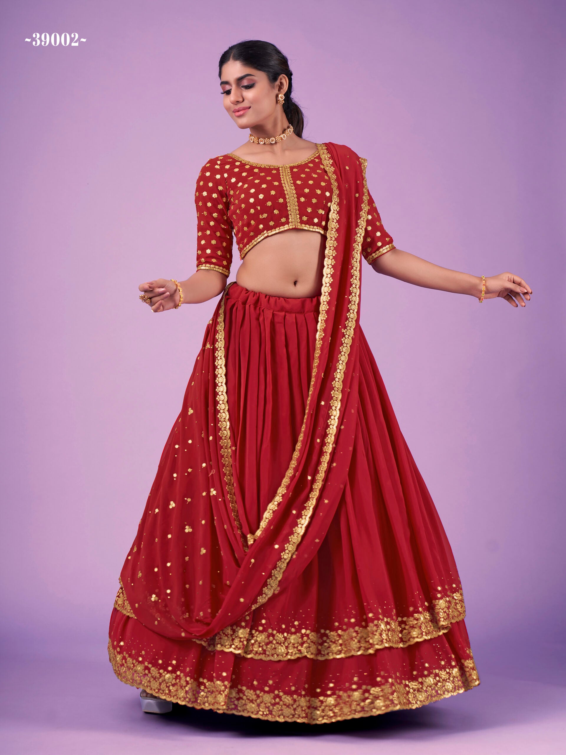 Gleaming Georgette Mukaish Work Lehenga Set