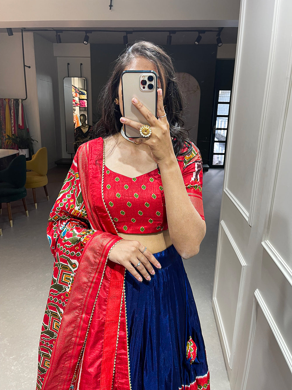 Nilaabha Navy Charisma Dola Silk Patola Print Lehenga Choli in Captivating Navy Blue