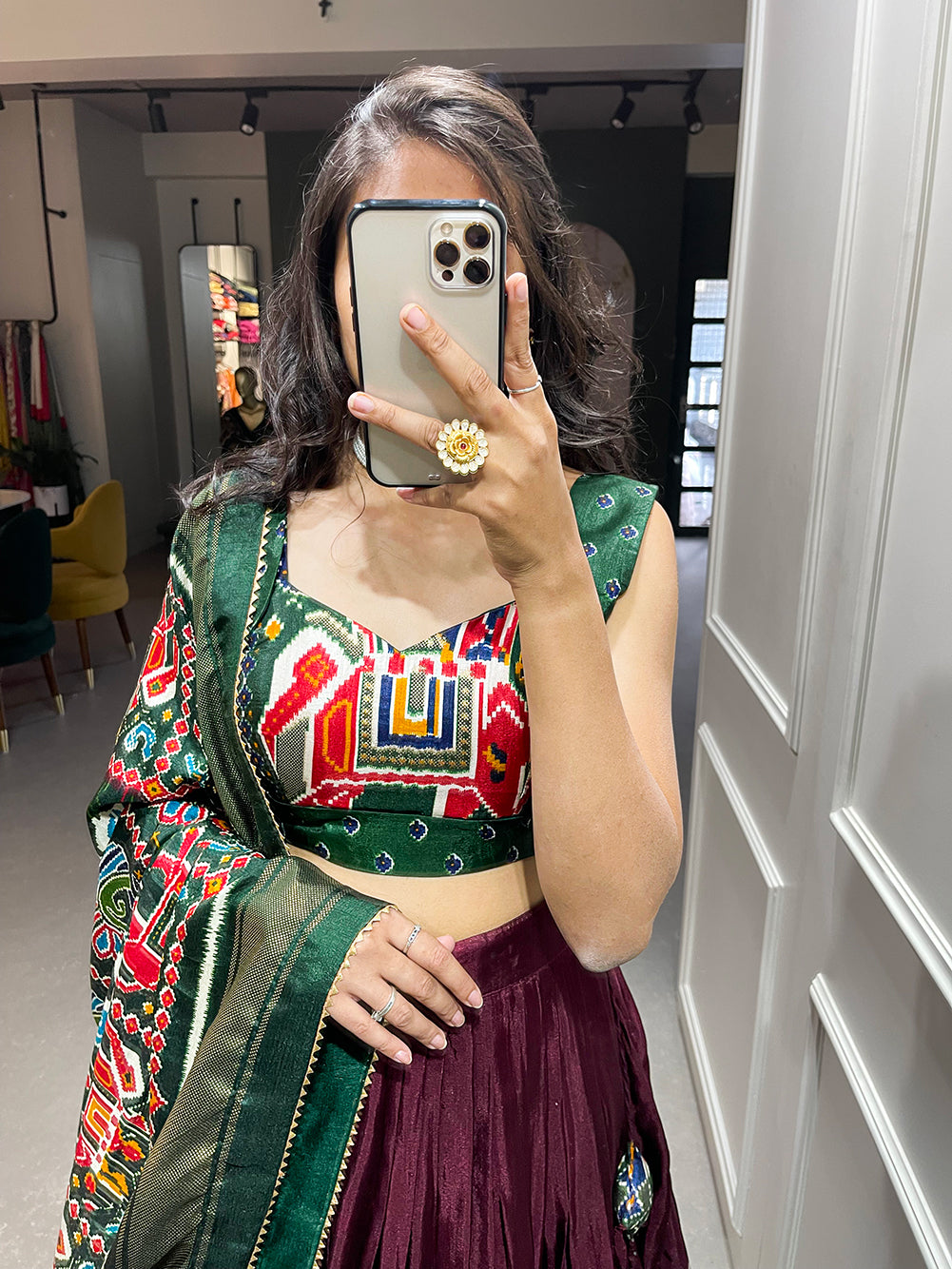 Prakriti Varsha Rustic Brown Patola Splendor Dola Silk Patola Print Lehenga Choli