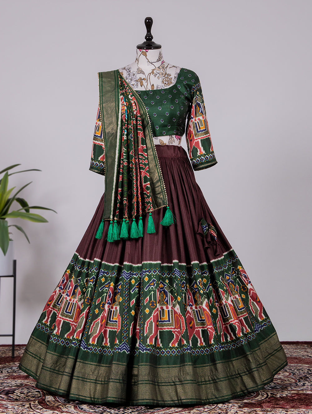 Prakriti Varsha Rustic Brown Patola Splendor Dola Silk Patola Print Lehenga Choli
