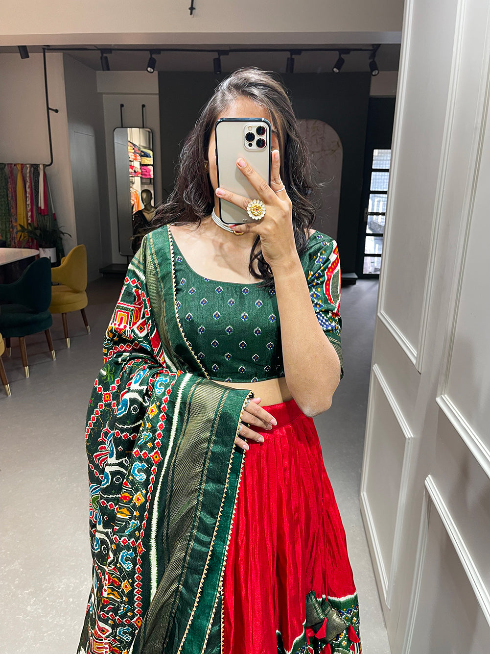 Shringar Shobha Stunning Red Patola Print Ensemble in Dola Silk