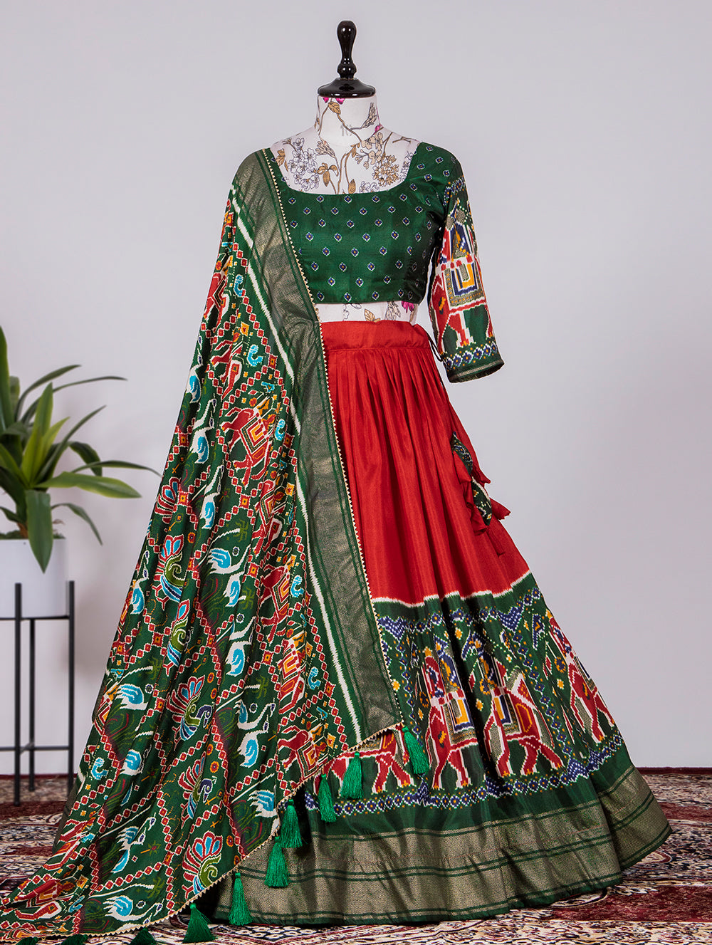 Shringar Shobha Stunning Red Patola Print Ensemble in Dola Silk
