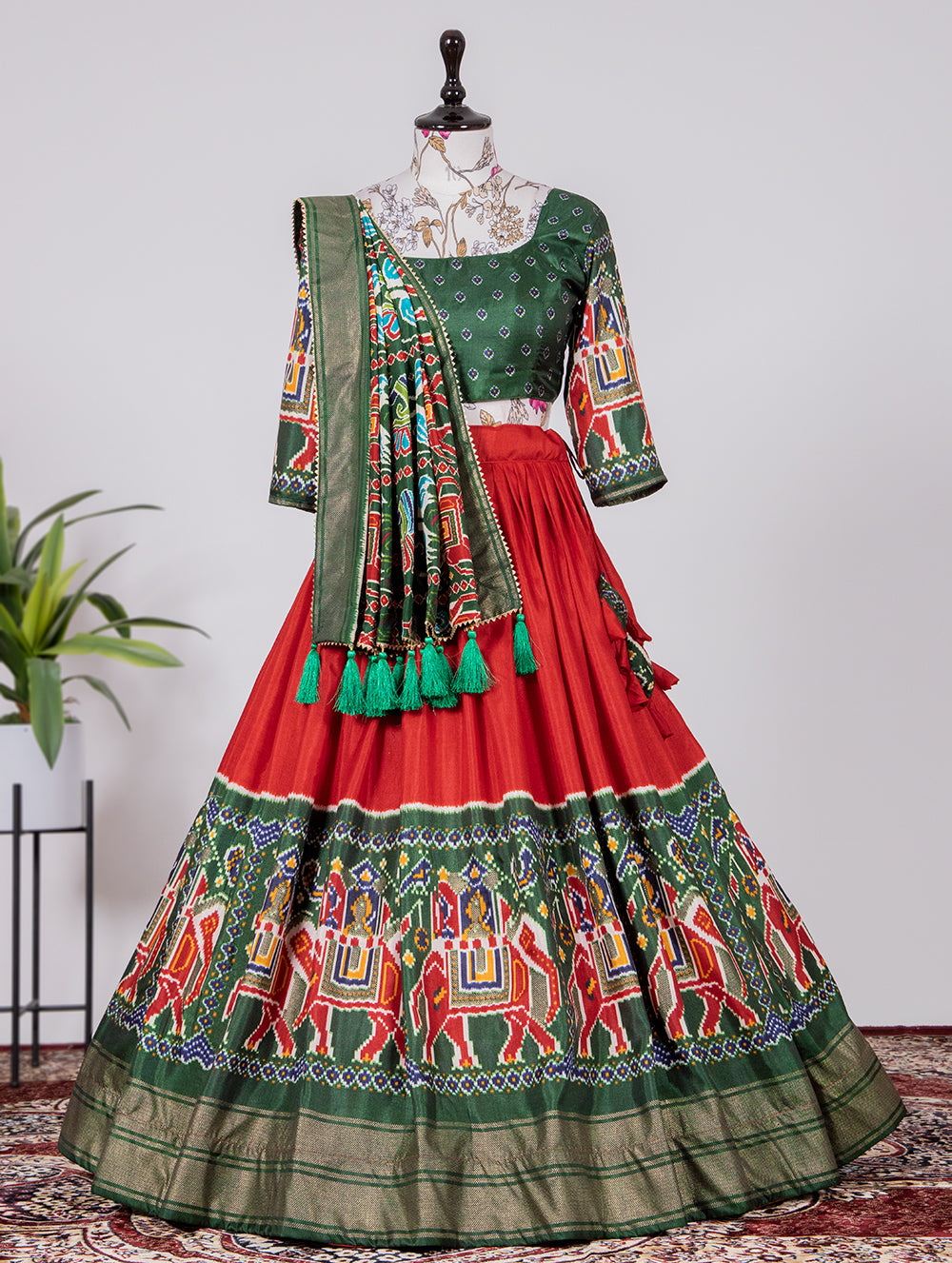 Shringar Shobha Stunning Red Patola Print Ensemble in Dola Silk