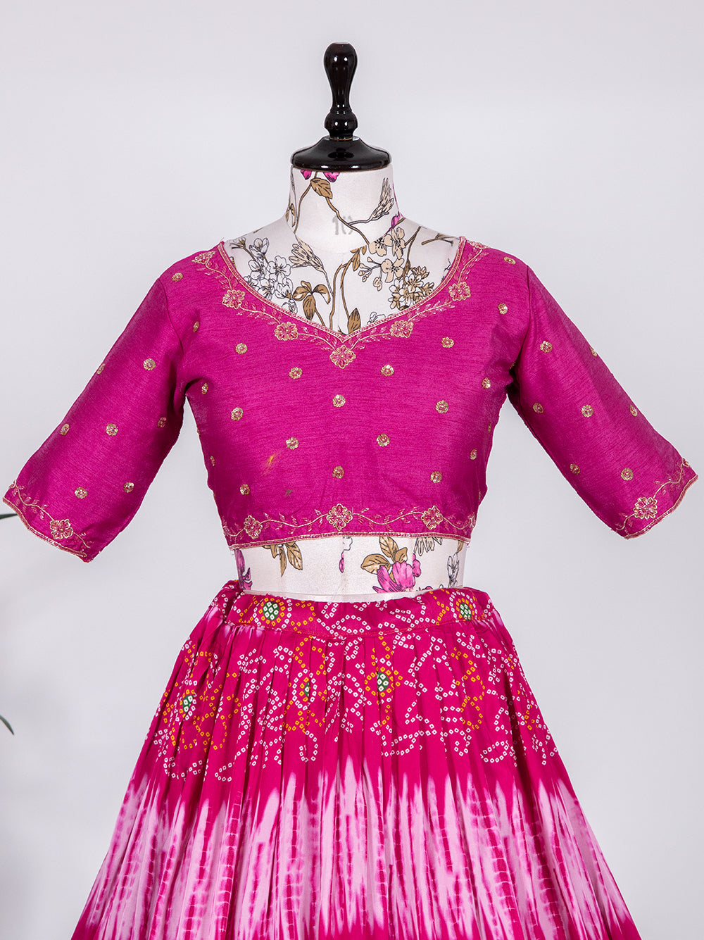 Madhur Milan Sweet Pink Harmony Pure Gajji Silk Bandhej Print Handwork Lehenga Choli