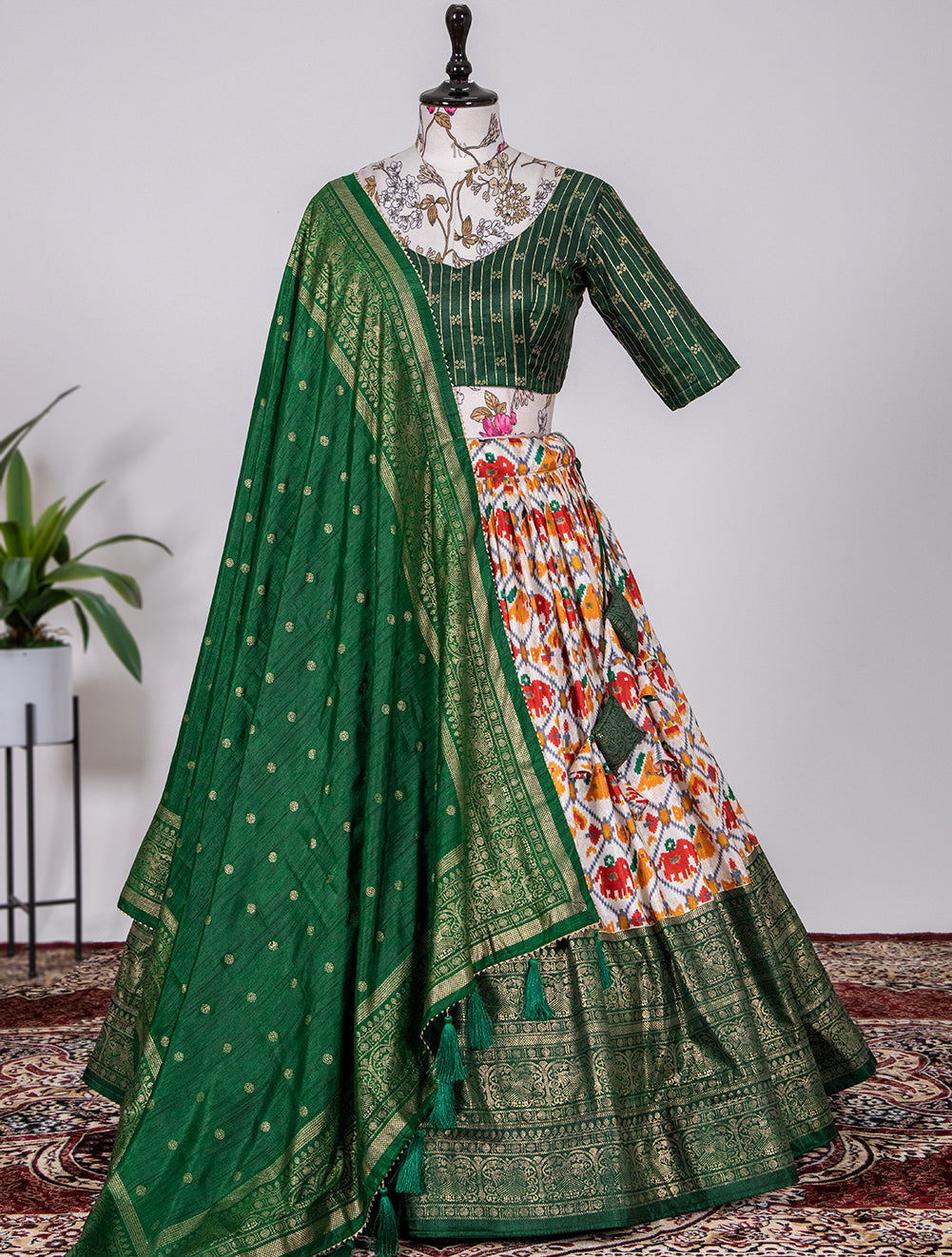 Prakriti Rang Vibrant Green Splendor Pure Dola Silk Foil Print Lehenga Choli