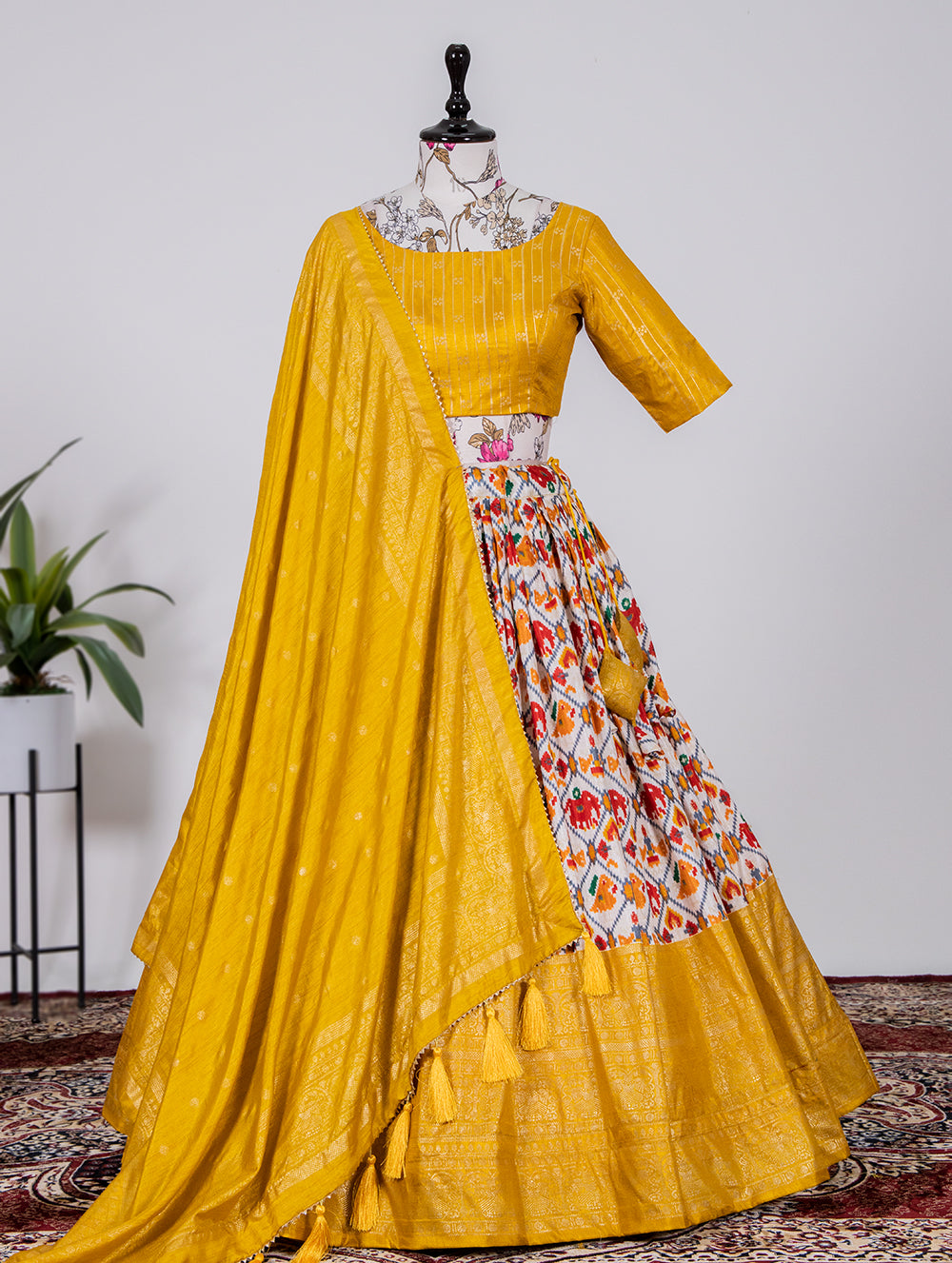 Padmini Pushp Yellow Blossoms Pure Dola Silk Foil Print Lehenga Choli