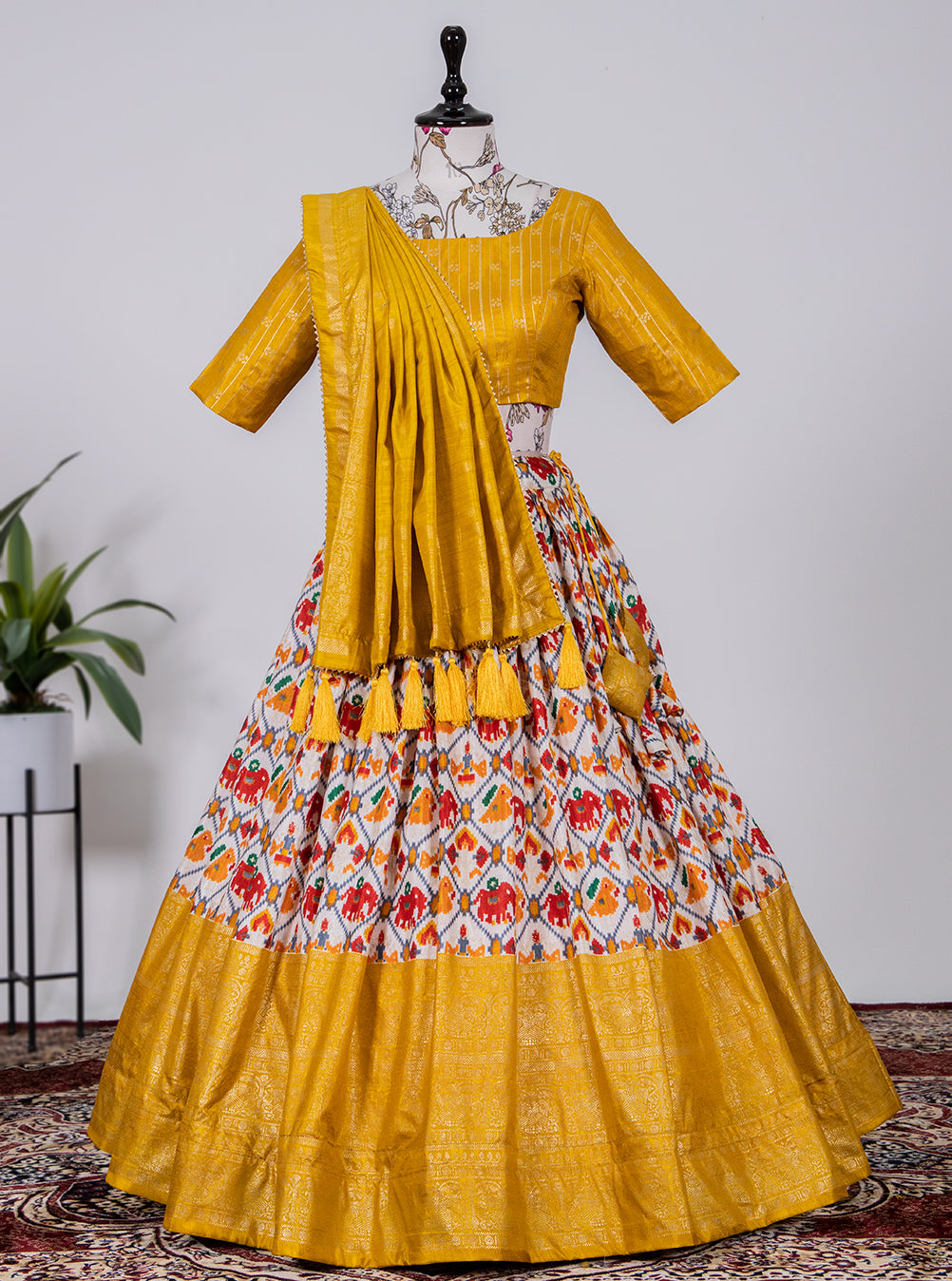 Padmini Pushp Yellow Blossoms Pure Dola Silk Foil Print Lehenga Choli