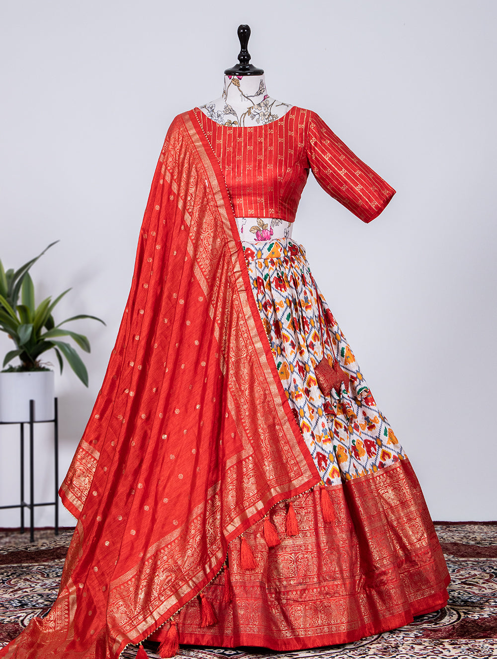 Shringar Shobha Adorned in Red Pure Dola Silk Foil Print Lehenga Choli