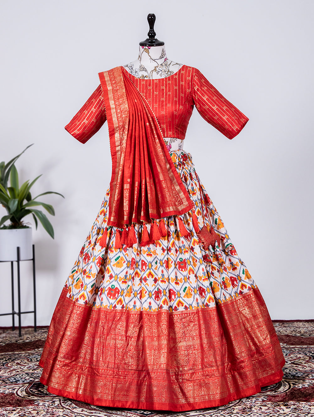 Shringar Shobha Adorned in Red Pure Dola Silk Foil Print Lehenga Choli