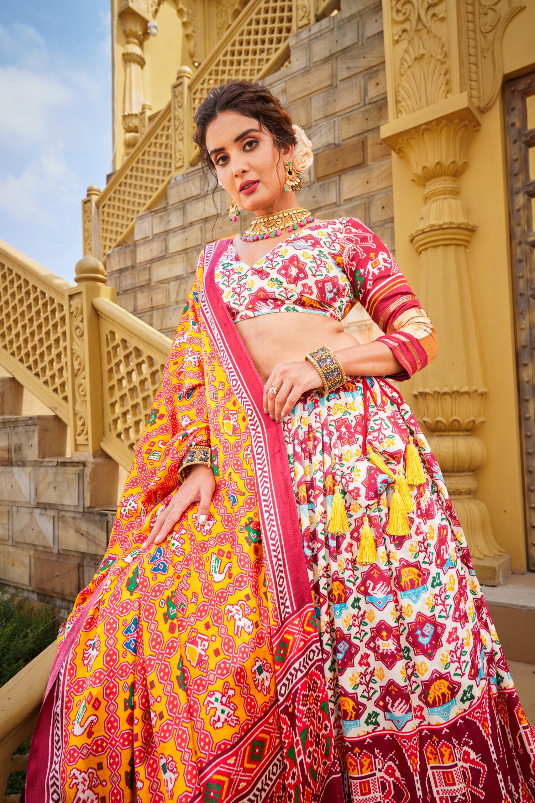 Vasundhara Varnika Captivating Multicolored Bandhej Print Pure Modal Silk Gajji Lehenga Choli