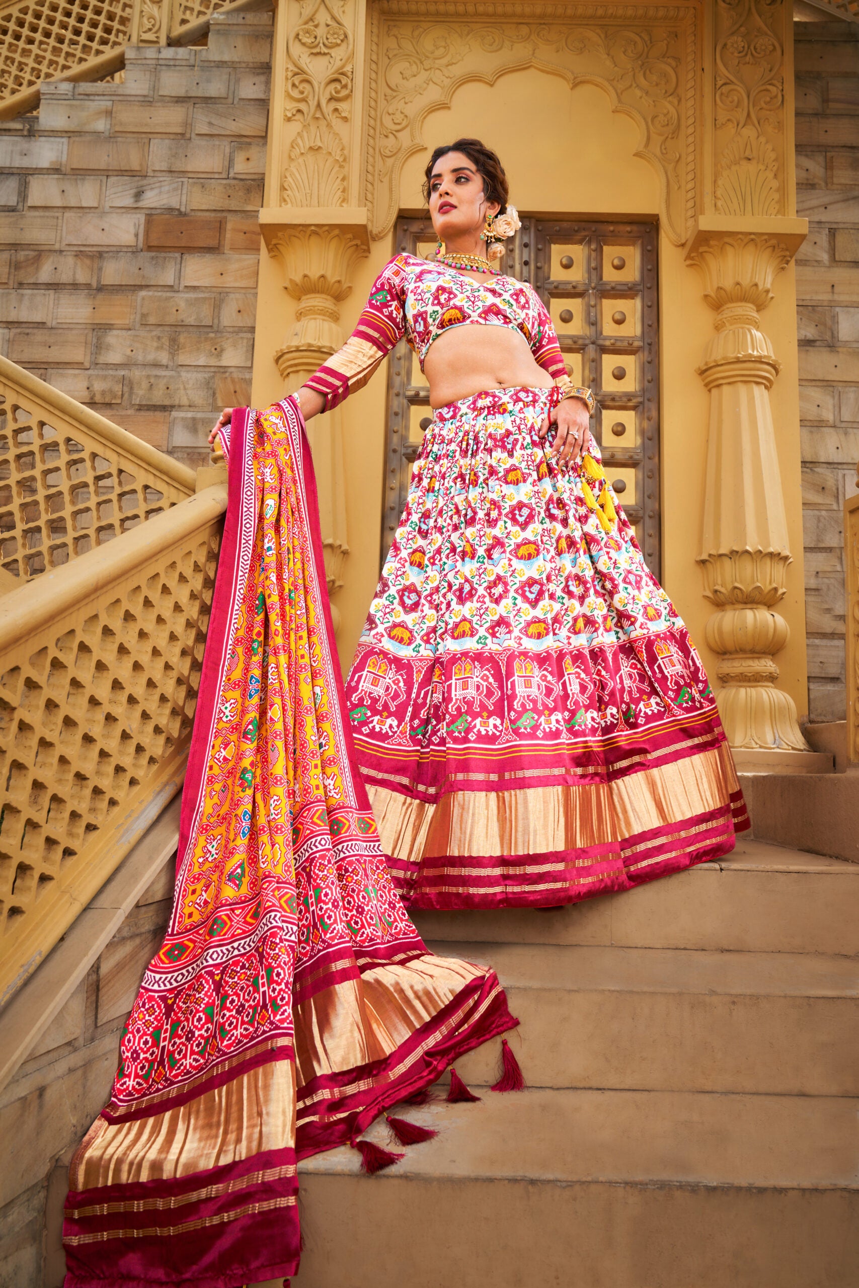 Vasundhara Varnika Captivating Multicolored Bandhej Print Pure Modal Silk Gajji Lehenga Choli