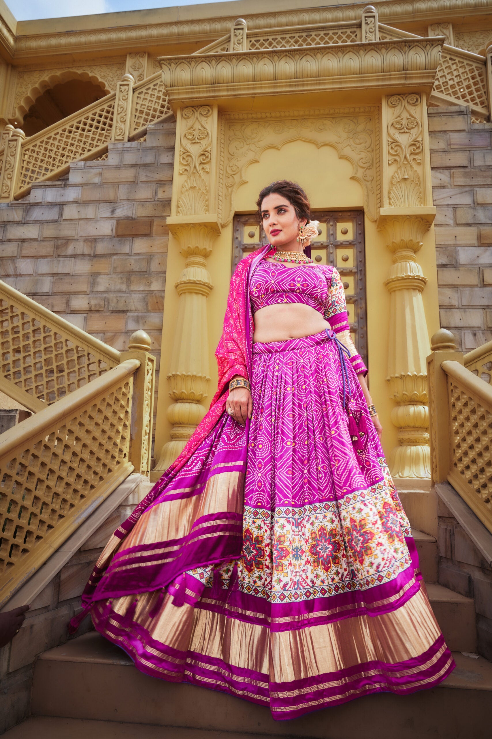 Lavender Bliss Enchanting Purple Bandhej Print Lehenga Choli in Pure Modal Silk Gajji