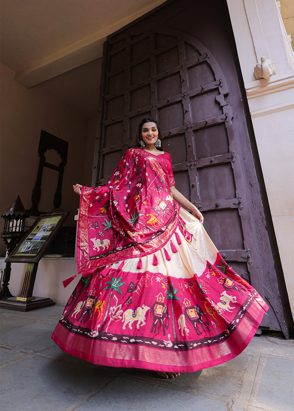 Madhushree Sweet Pink Rhapsody Traditional Dola Silk Lehenga with Shimmering Foil Patterns