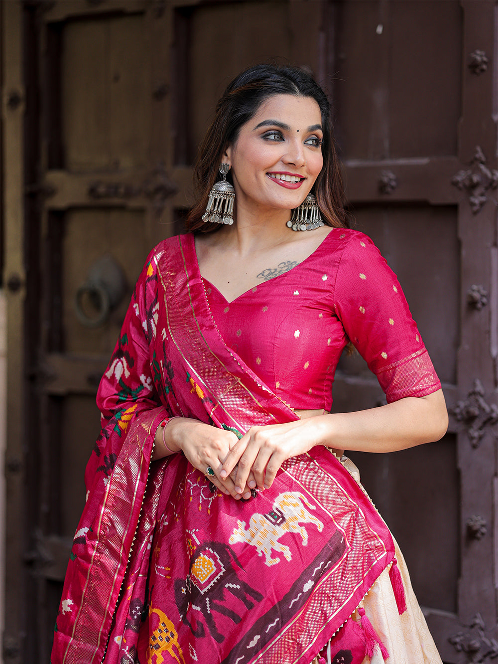 Madhushree Sweet Pink Rhapsody Traditional Dola Silk Lehenga with Shimmering Foil Patterns