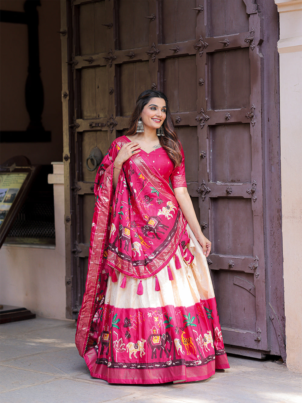 Madhushree Sweet Pink Rhapsody Traditional Dola Silk Lehenga with Shimmering Foil Patterns