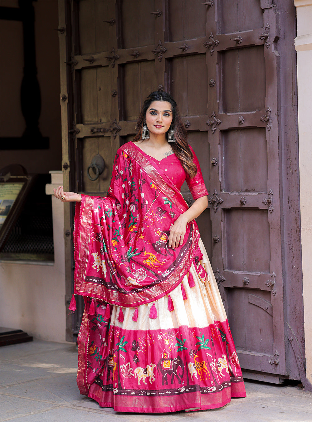 Madhushree Sweet Pink Rhapsody Traditional Dola Silk Lehenga with Shimmering Foil Patterns