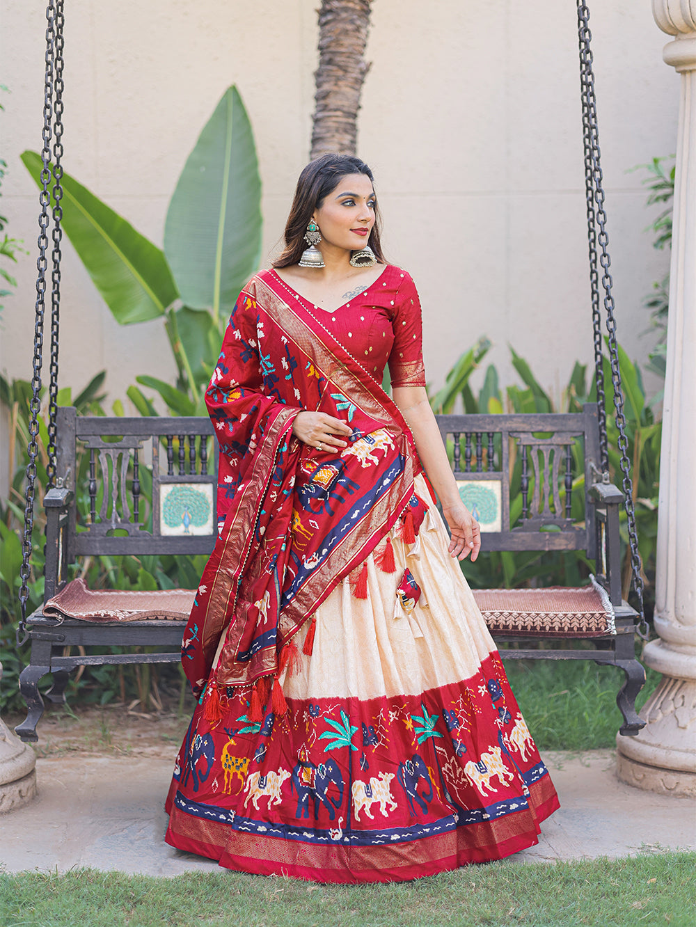 Rajat Rang Majestic Red Splendor Traditional Dola Silk Lehenga with Opulent Foil Work