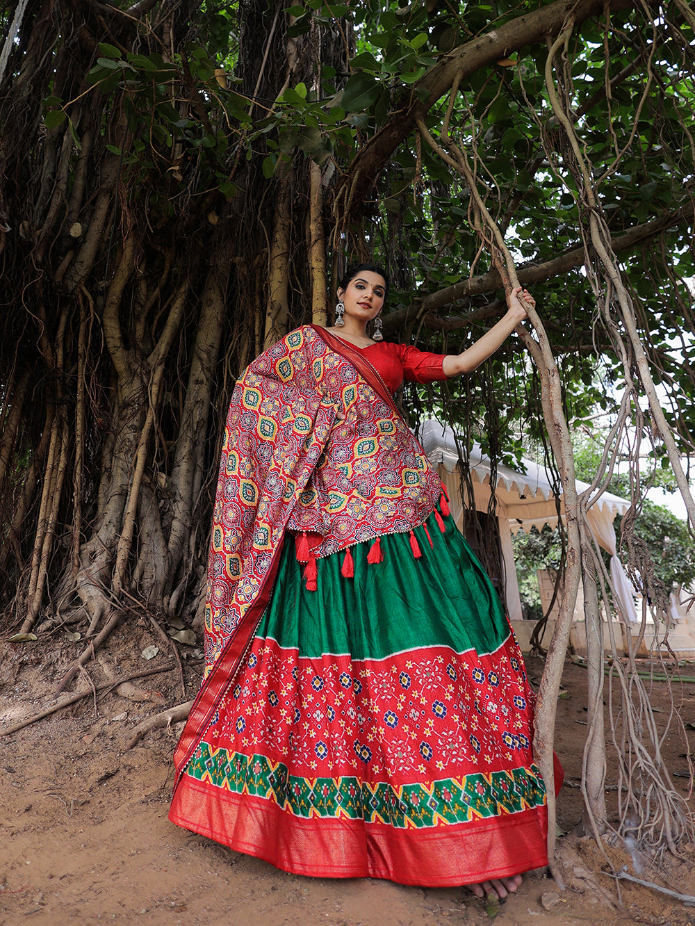 Amrutvarsha Divine Green Shower Traditional Dola Silk Lehenga with Radiant Foil Artistry
