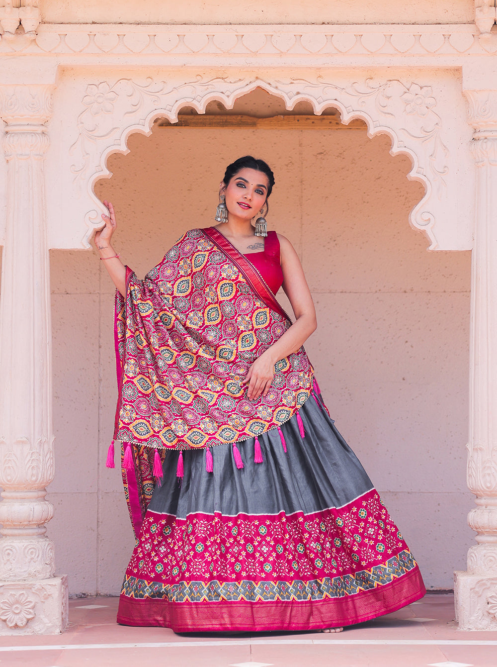 Mrigankshi Charismatic Grey Charm Traditional Dola Silk Lehenga with Exquisite Foil Embroidery