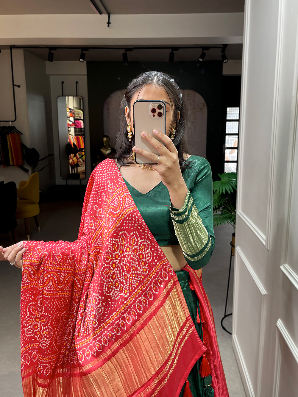 Prakriti Utsav Enchanting Green Celebration Pure Gajji Silk Bandhej-Patola and Pichwai Digital Print Lehenga Choli