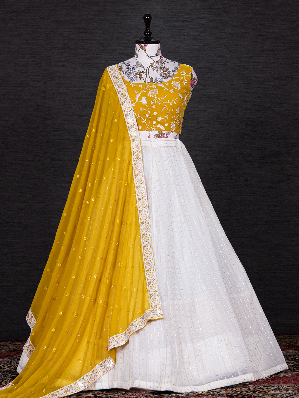 Gleaming Gold Threads Haldi Special Yellow Thread Embroidery and Sequin Lehenga Choli