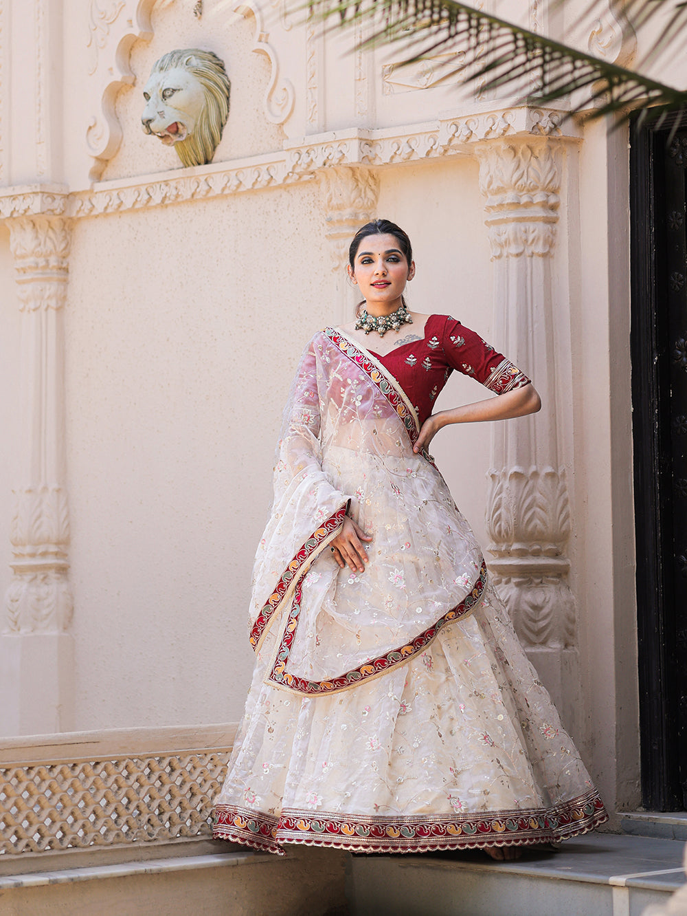 Ivory Whisper Exquisite Thread Embroidered Organza Lehenga Choli