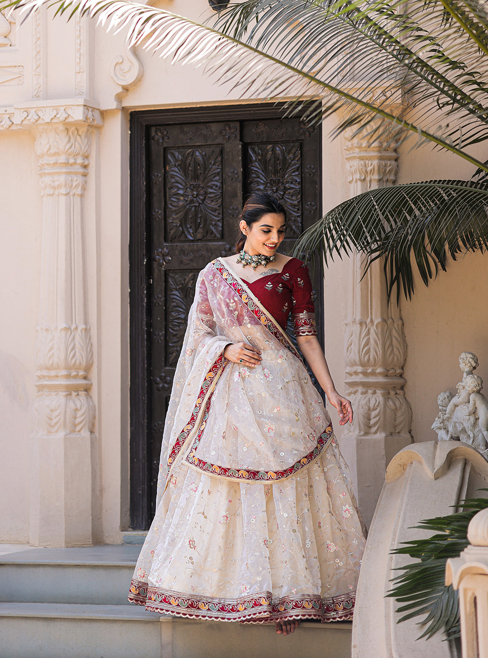 Ivory Whisper Exquisite Thread Embroidered Organza Lehenga Choli
