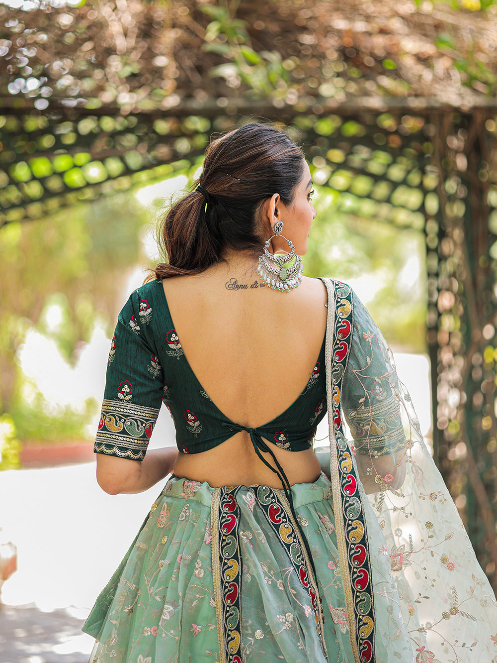 Pastel Perfection Thread Embroidered Pista Green Organza Lehenga Choli