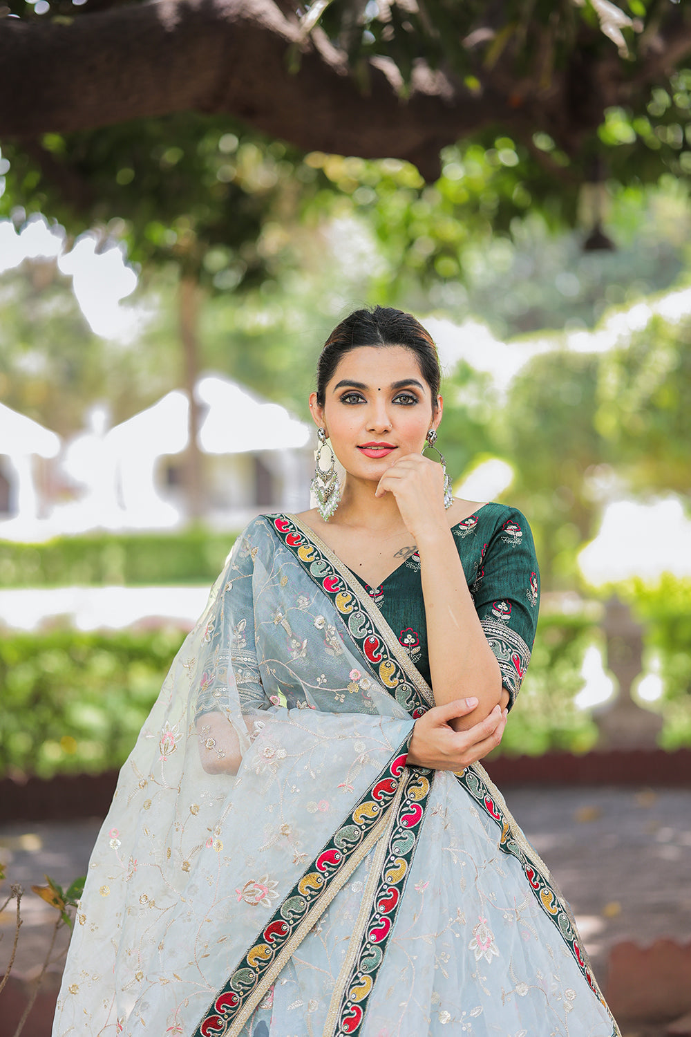 Heavenly Hues Light Blue Embroidered Organza Lehenga Choli