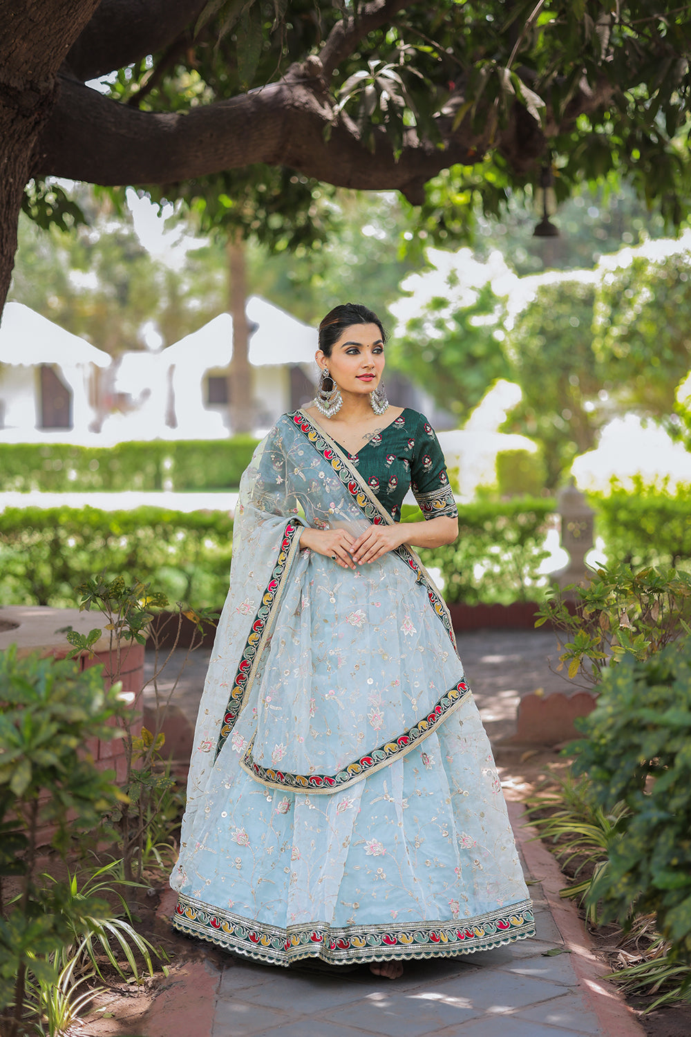 Heavenly Hues Light Blue Embroidered Organza Lehenga Choli