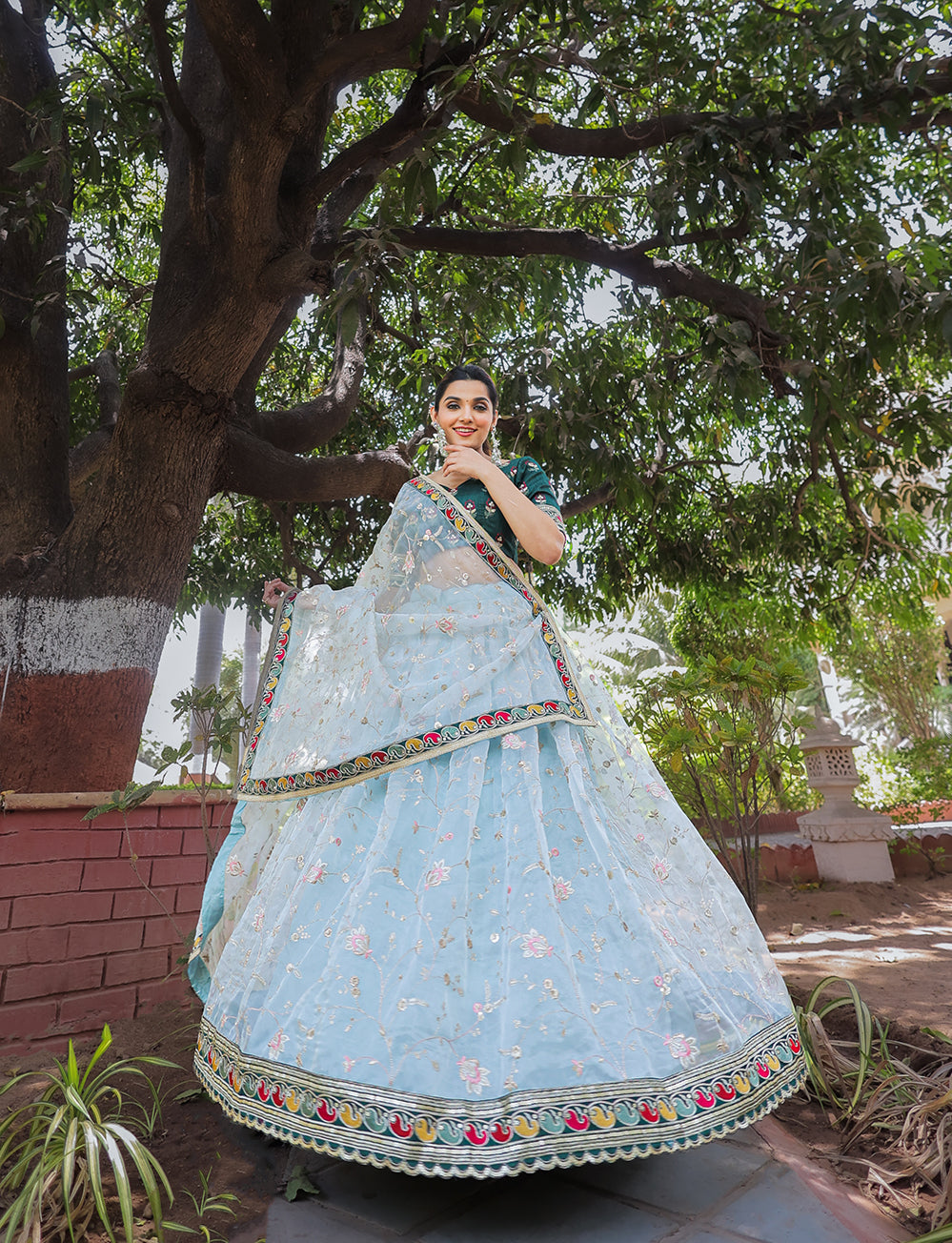 Heavenly Hues Light Blue Embroidered Organza Lehenga Choli
