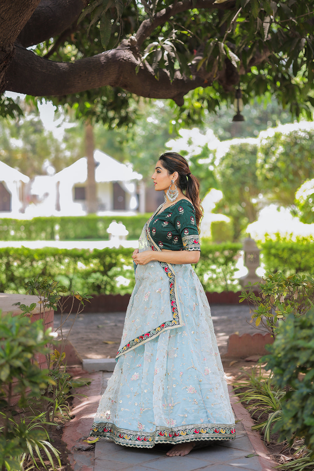 Heavenly Hues Light Blue Embroidered Organza Lehenga Choli