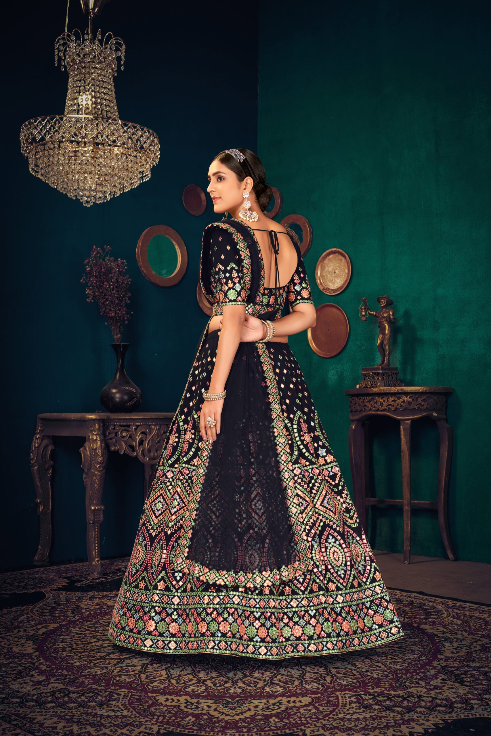 Royal Indigo Navy Blue Georgette Lehenga Choli with Exquisite Multi-thread and Gota Patti Embroidery