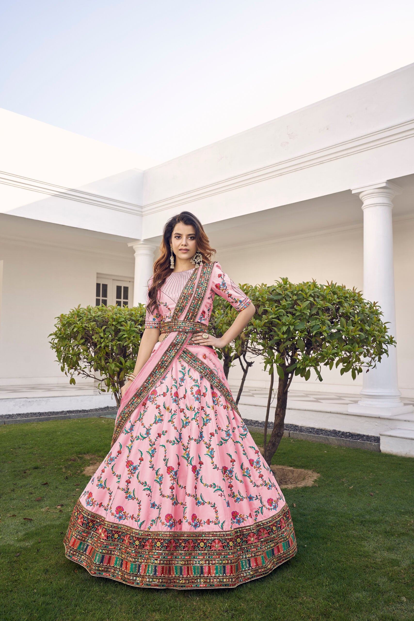 Pink Floral Delight Silk Lehenga Choli with Beautiful Thread and Sequin Embroidery